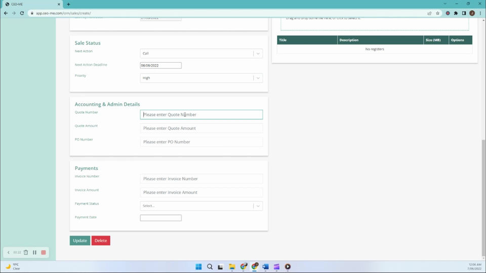7. CRM: Sales Creation_Accounting & Admin Details